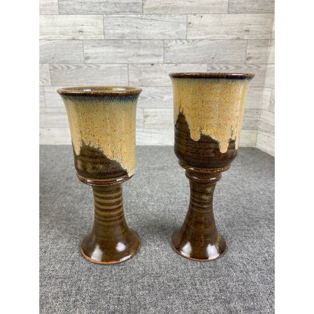 MACHULIS Stoneware Goblets SET Of 2 HANDMADE Rustic Ceramic Farmhouse Decor